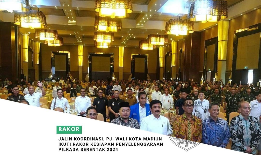 Demi memastikan kelancaran pelaksanaan Pemilihan Kepala Daerah (Pilkada) Serentak 2024, Penjabat (Pj) Wali Kota Madiun, Eddy Supriyanto, turut serta dalam Rapat Koordinasi (Rakor) Kesiapan Penyelenggaraan Pilkada Serentak Tahun 2024 wilayah Jawa.