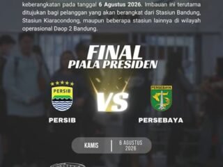 Jelang Final Piala Presiden 2026, KAI Daop 2 Bandung Imbau Pelanggan Datang Lebih Awal ke Stasiun